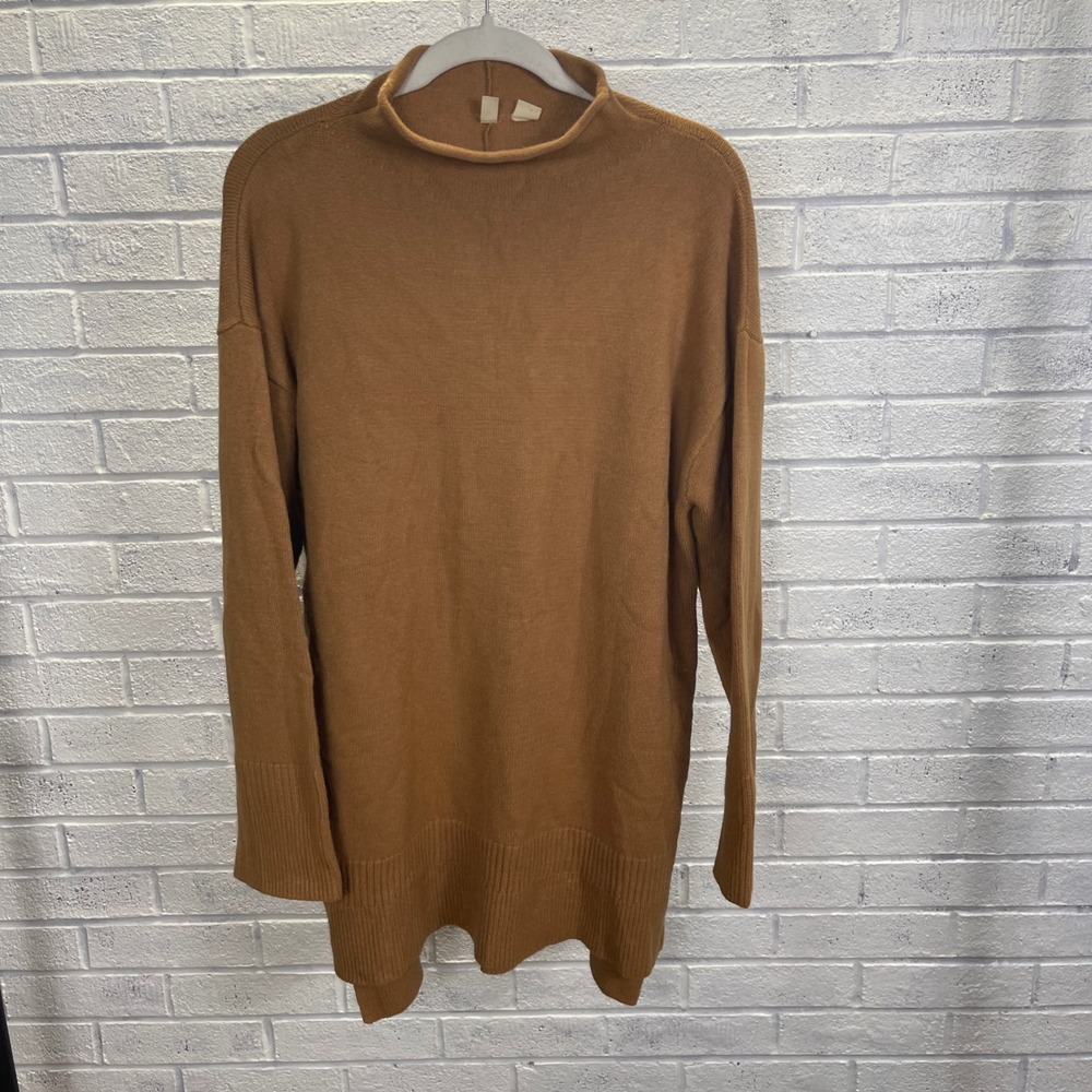 MOTH Anthropologie Tunic Sweater Womens L Mock Neck Brown Minimalist Knit
